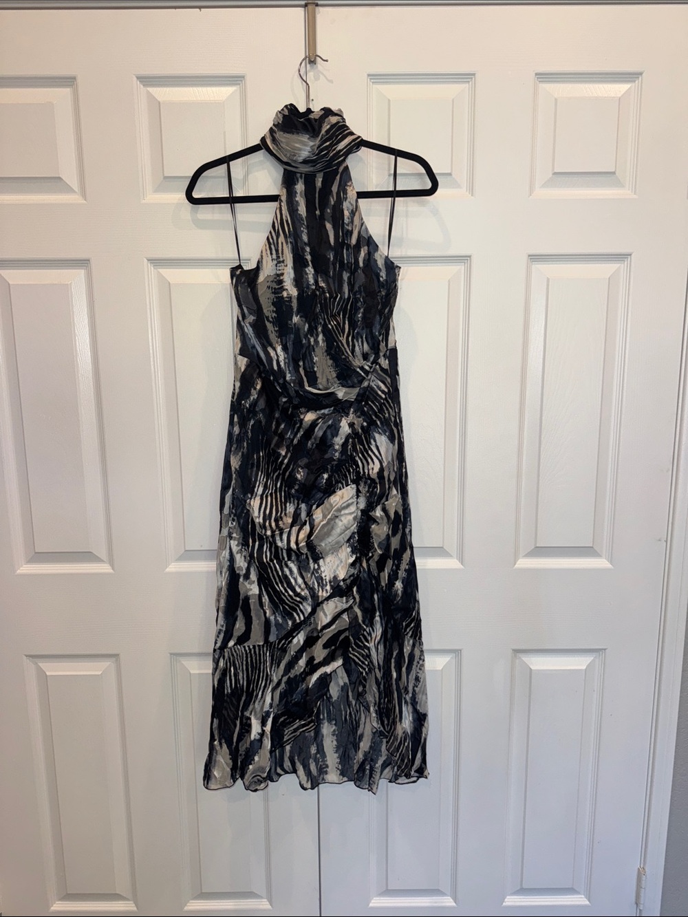 🆕 Lipsy London Benedict Black & White Halter Midi slit Dress Size 10 H7